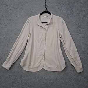 Poetry Tunic Linen Shirt Top Women Small 6 Button Up Long Sleeve Capsule Minimal